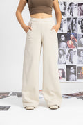 Almond Beige High-waist Pintuck pant