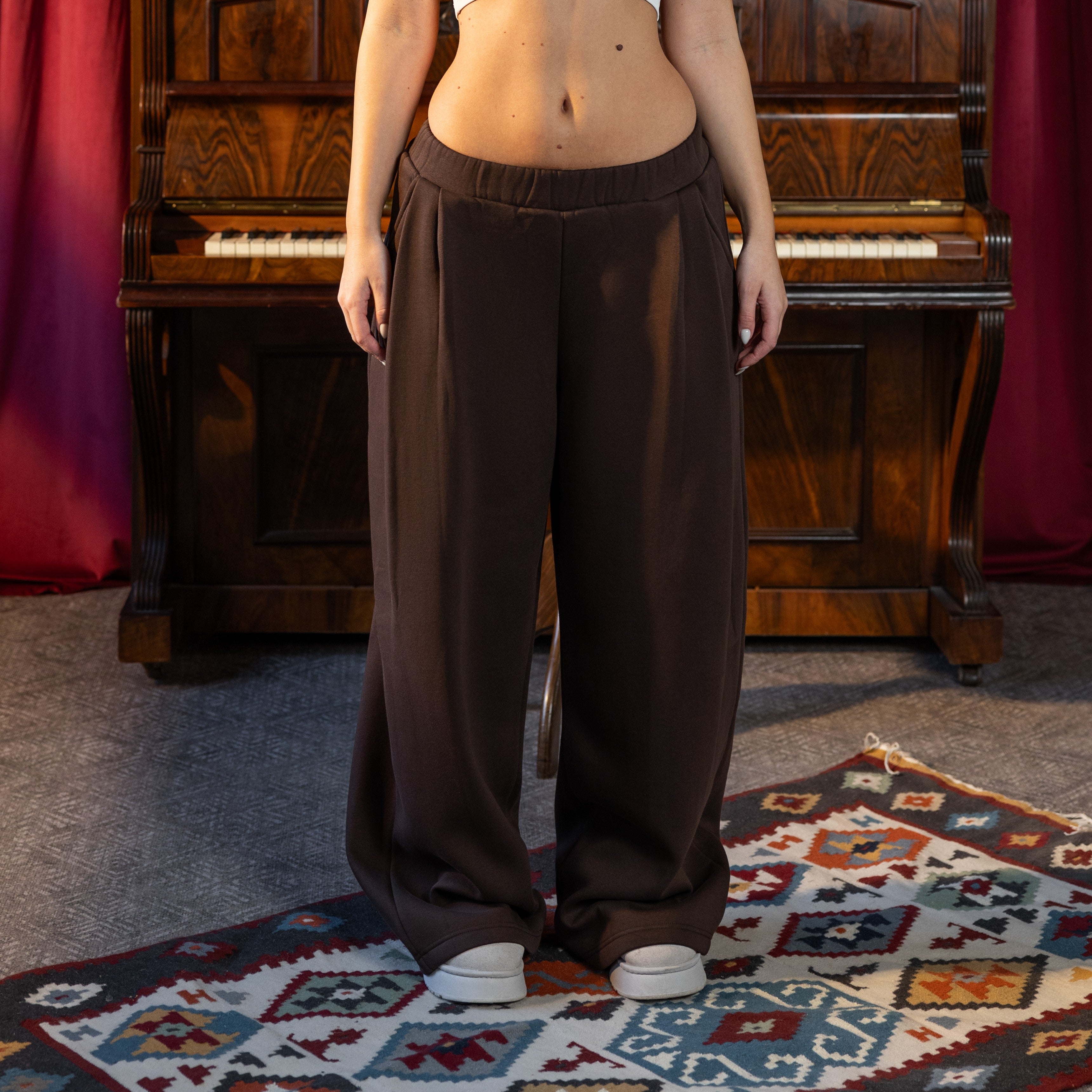 Fleece Pleated Pant - Dark Chocolate