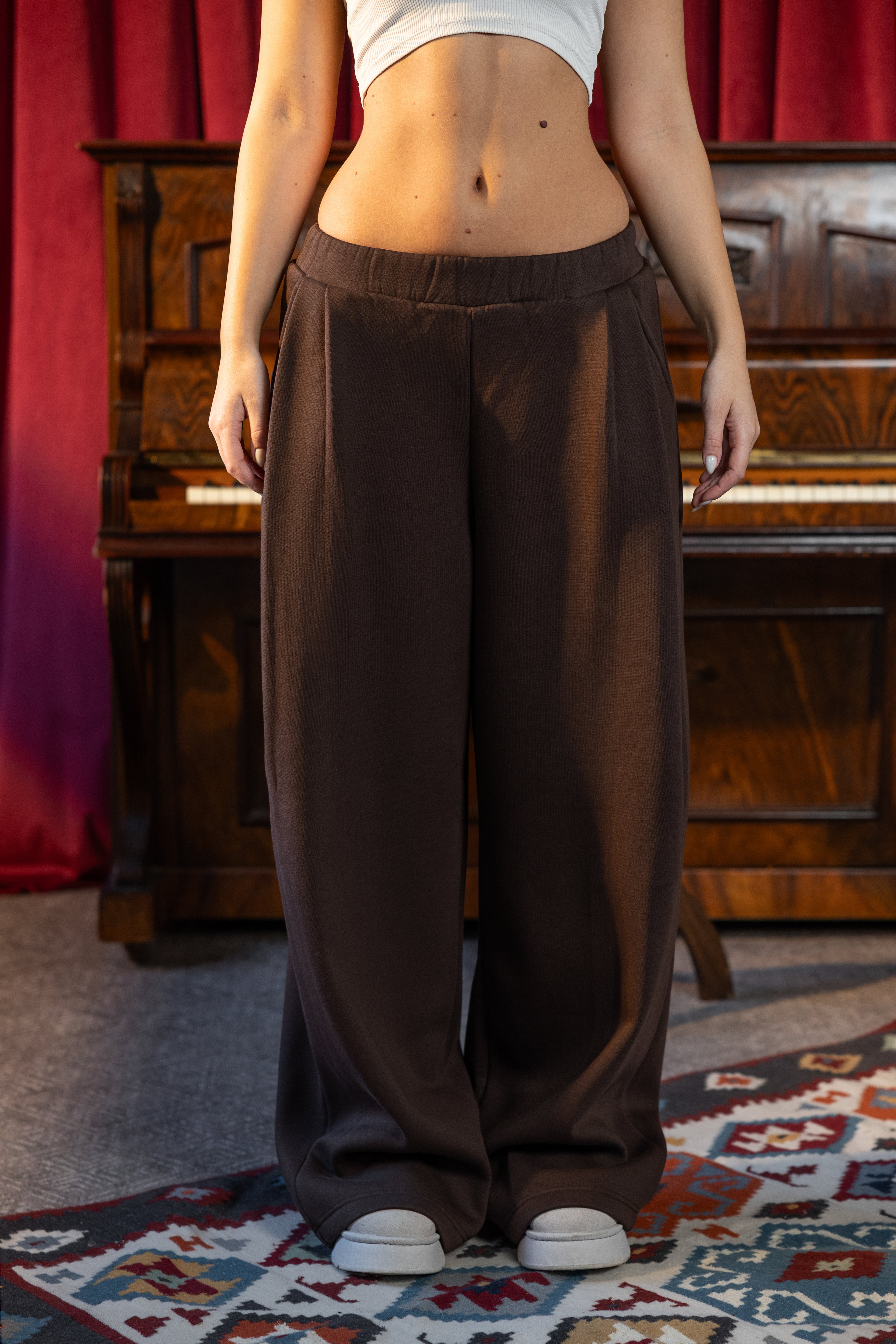 Fleece Pleated Pant - Dark Chocolate