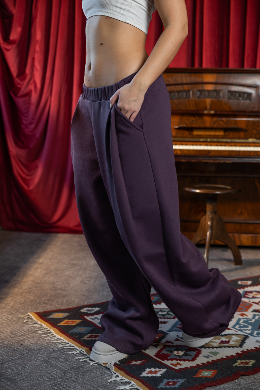 Fleece pleated Pant - PLUM