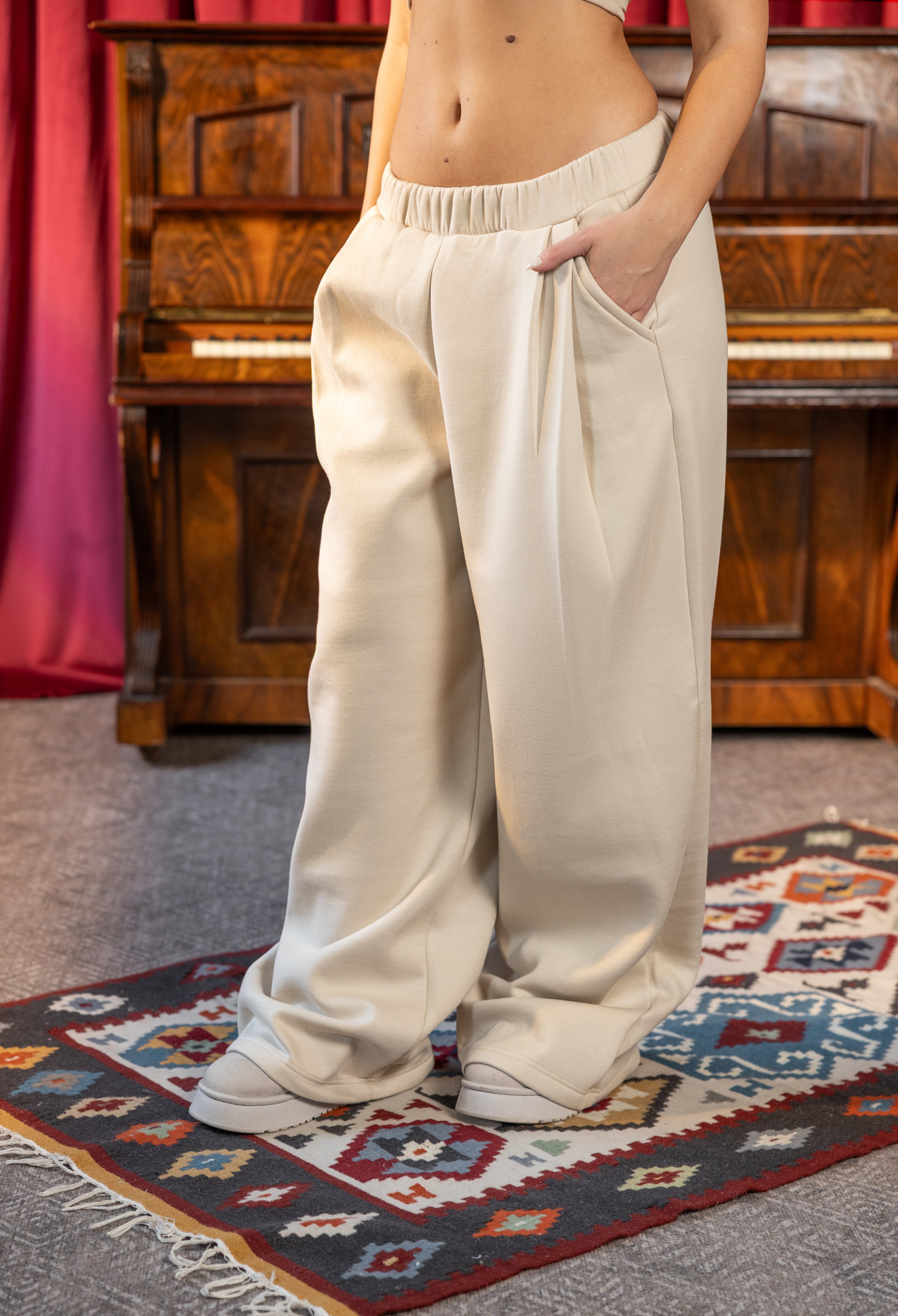 Cozy Pleated Pant - ALMOND BEIGE