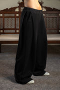 Front & Back Pleated French Terry Pant - BLACK