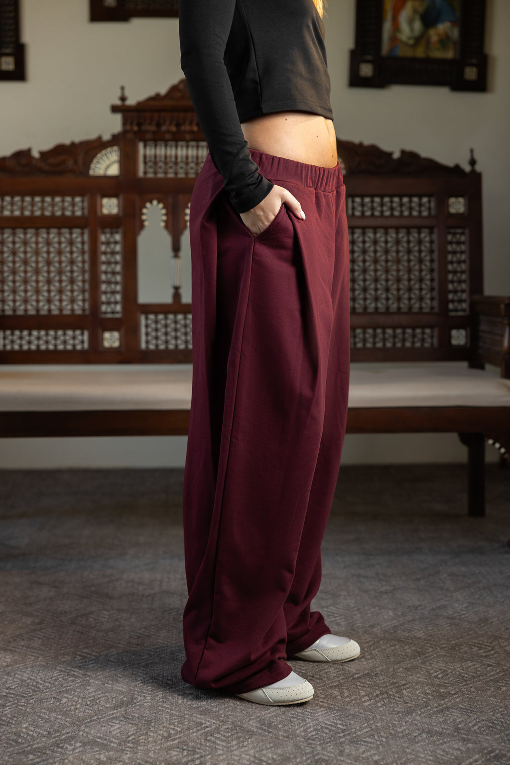 DEEP PLEAT PANT - BURGUNDY