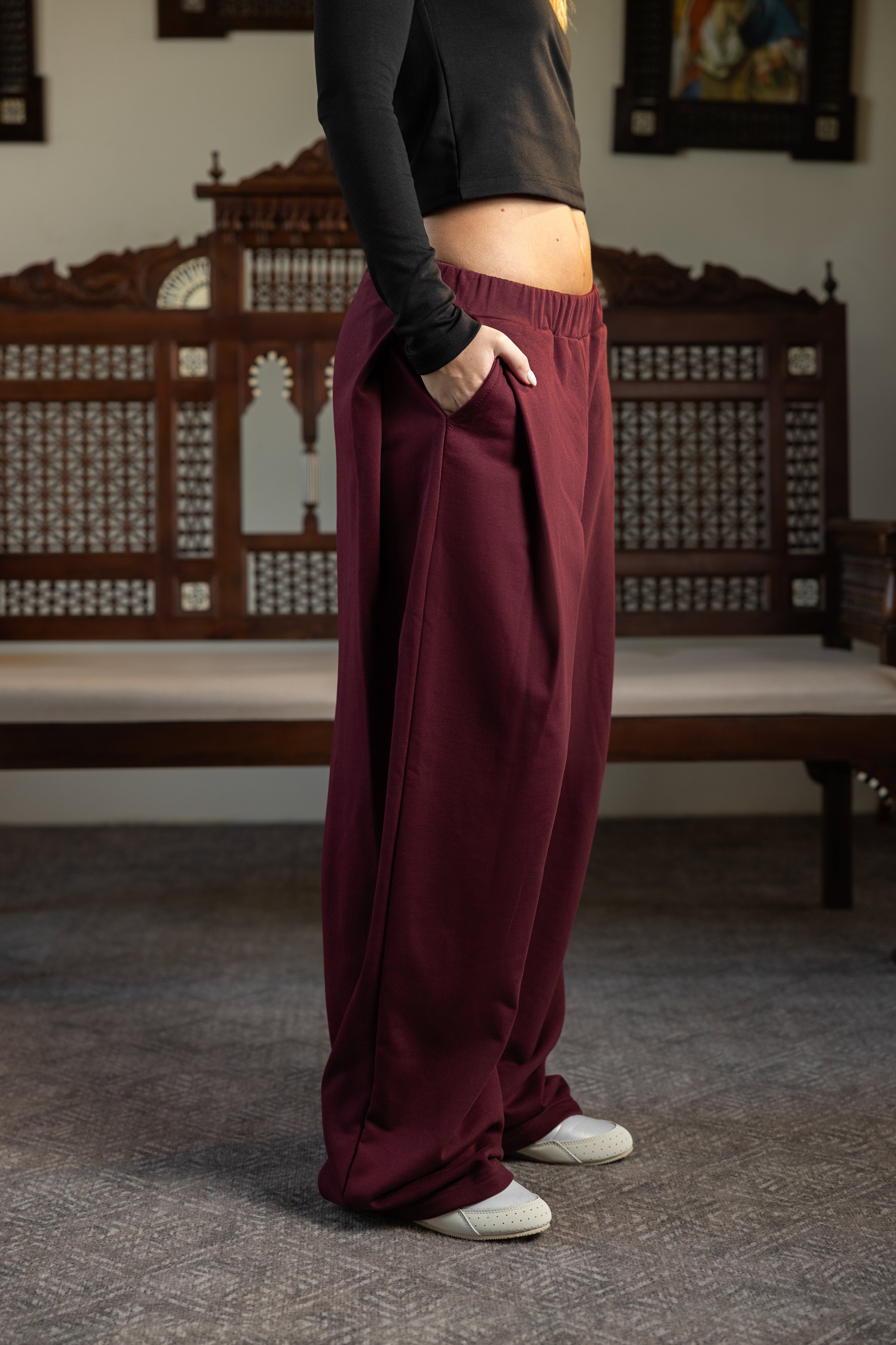 DEEP PLEAT PANT - BURGUNDY