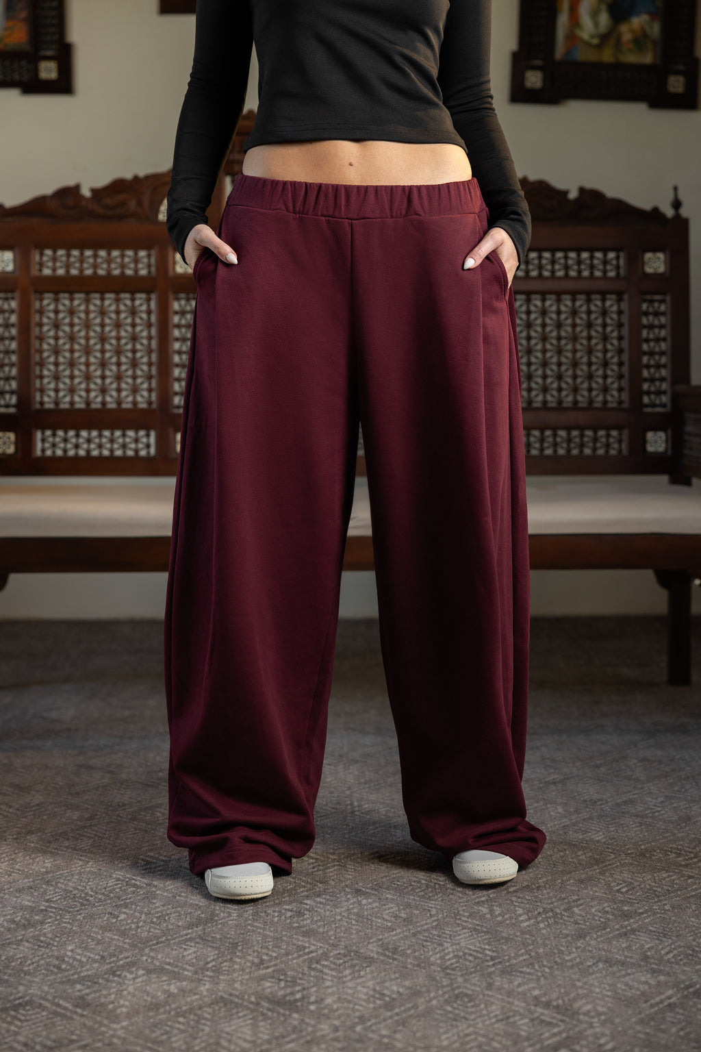 DEEP PLEAT PANT - BURGUNDY