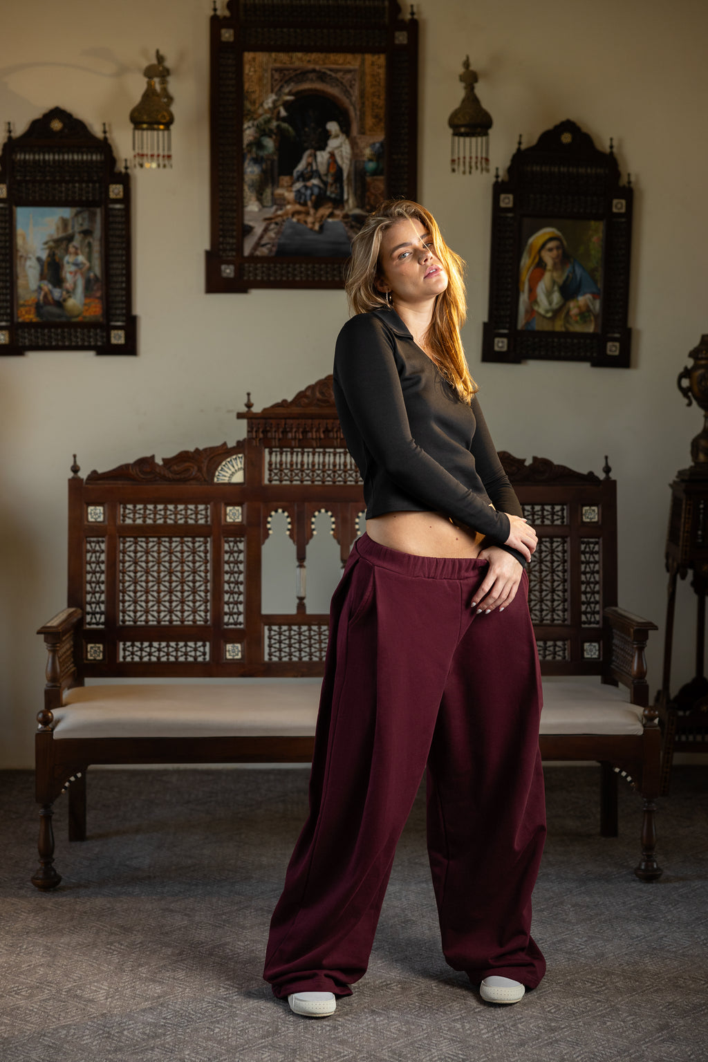 DEEP PLEAT PANT - BURGUNDY