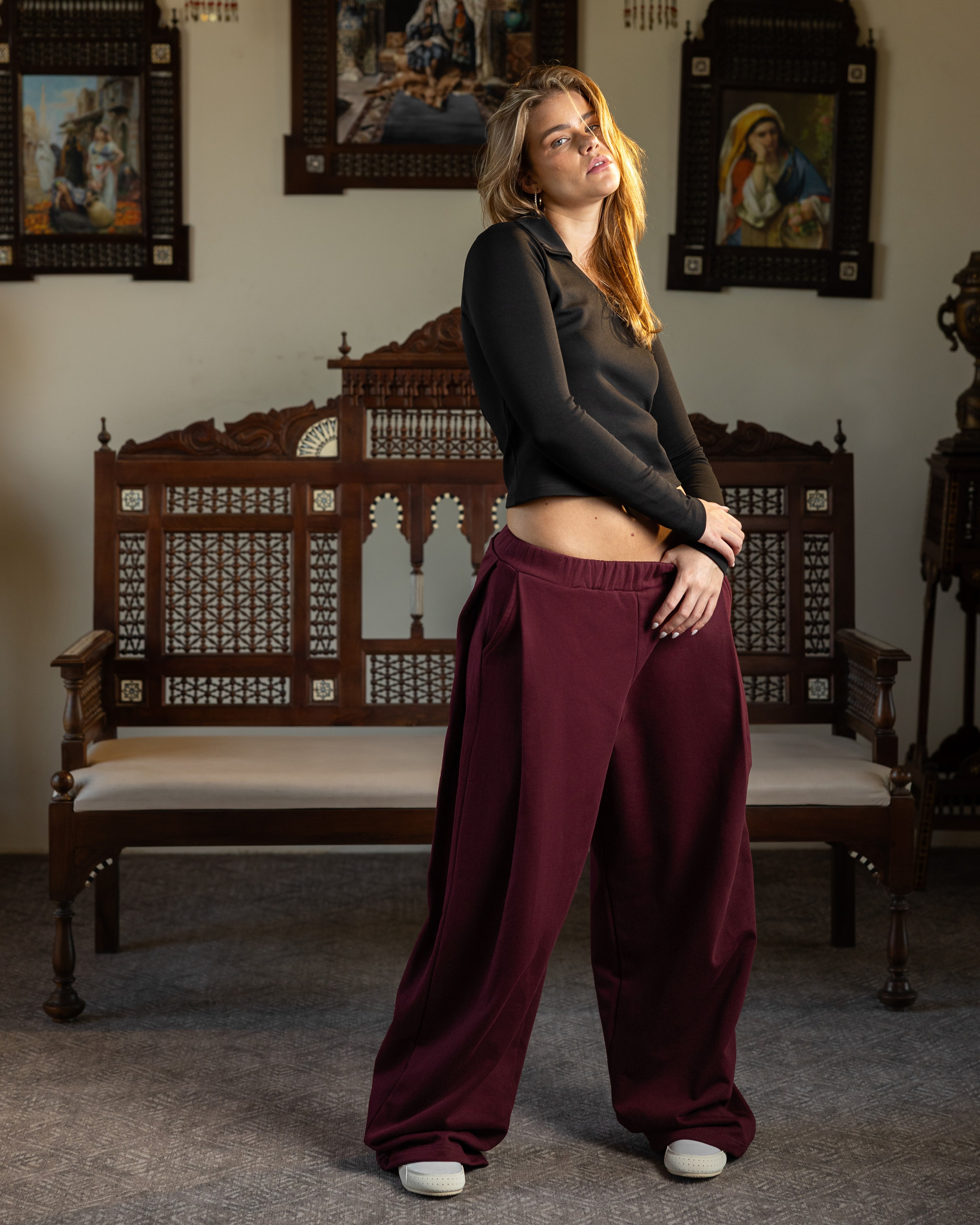 DEEP PLEAT PANT - BURGUNDY