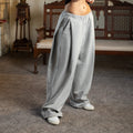 Front & Back Pleated French Terry Pant - GRAY MEL
