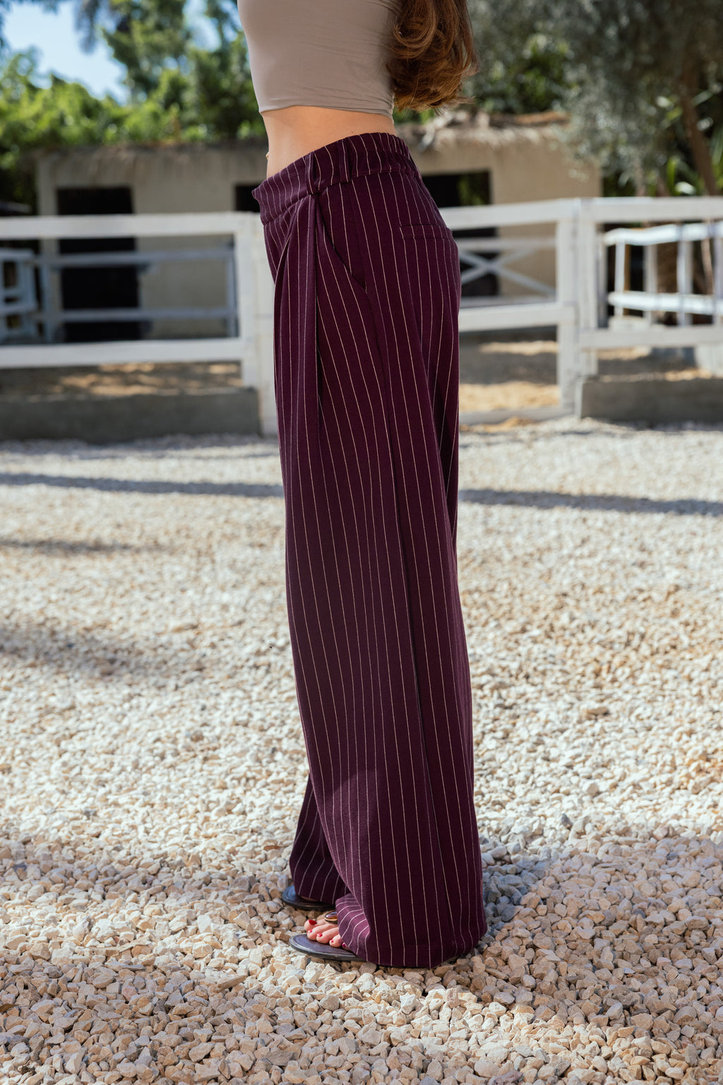 Tailored Stripe Jacquard - RUBY WINE